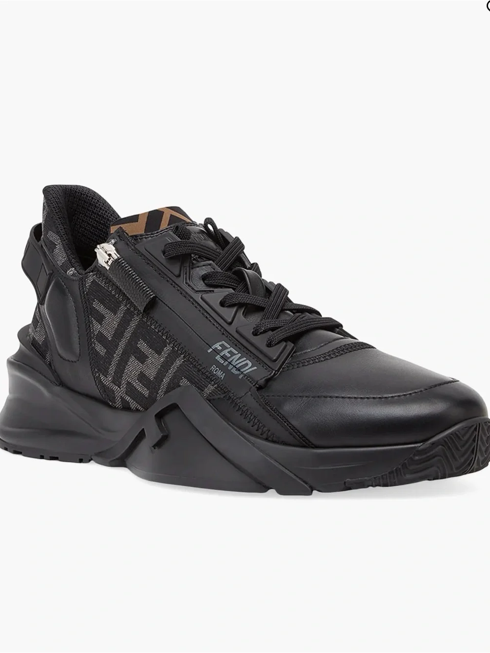 Fendi Black & Brown Men's Low-Top Logo-Panel Sneaker